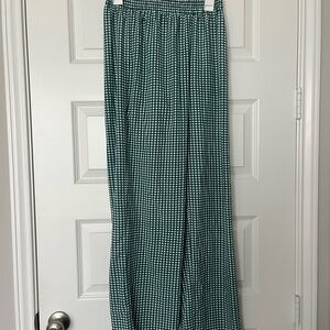 Green Checkered Wide Leg Lightweight Pants